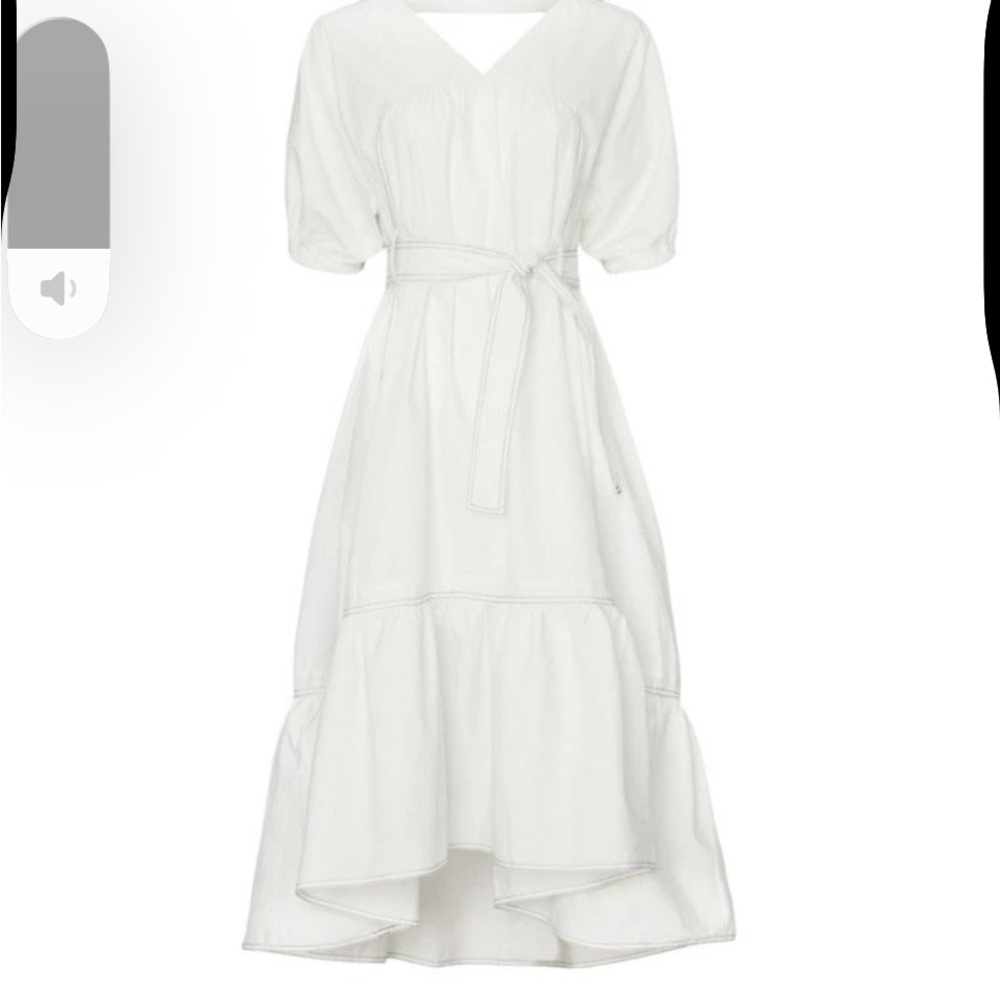 CAARA MIDI Dress White Lombardy Tie Belted Puff Sleeve Size XL Spring Festival